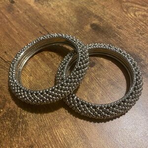 Silver Beaded Statement Bangles - Set of 2